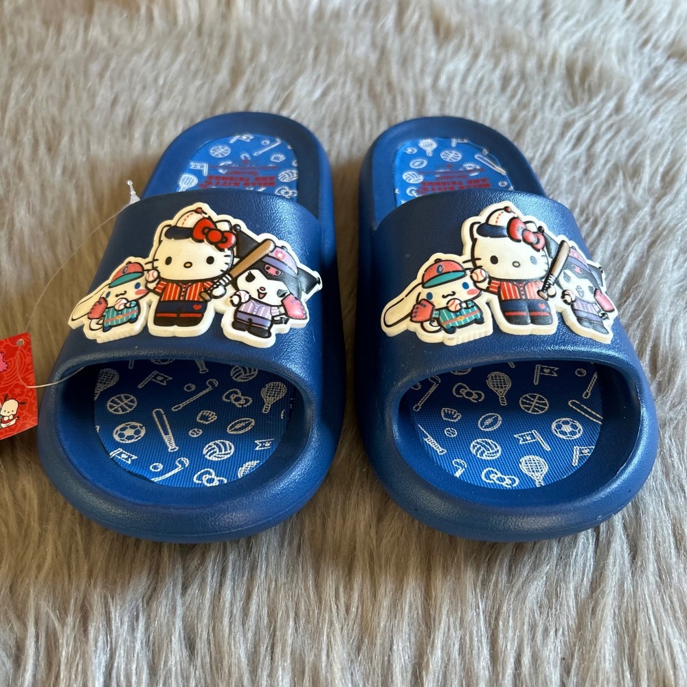Hello Kitty Sanrio Baseball Slides‎ Boys Size 6 Blue Slip On Sandals Shoes